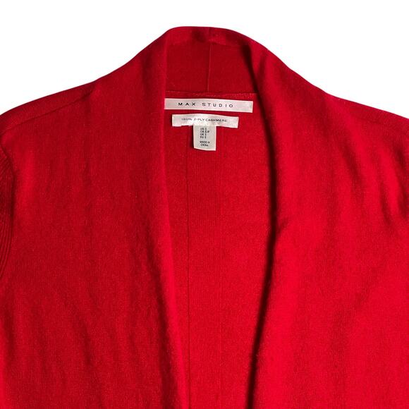 Max Studio Cardigan Sweater Size Small Red 100% 2-Ply Cashmere Open Front - Picture 3 of 8